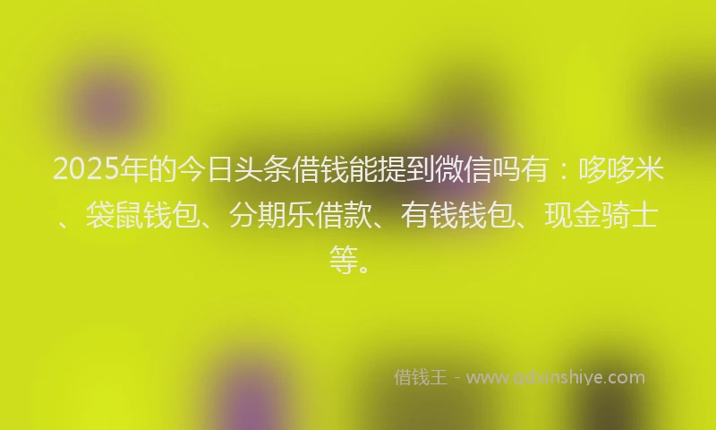 2025年的今日头条借钱能提到微信吗有：哆哆米、袋鼠钱包、分期乐借款、有钱钱包、现金骑士等。