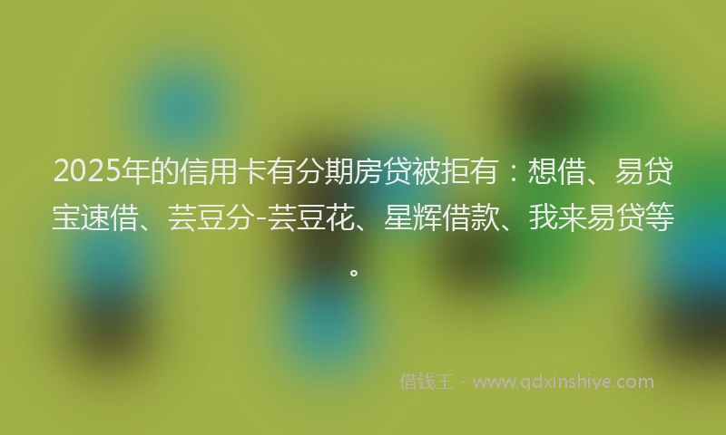 2025年的信用卡有分期房贷被拒有：想借、易贷宝速借、芸豆分-芸豆花、星辉借款、我来易贷等。