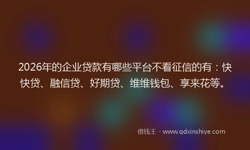 2026年的企业贷款有哪些平台不看征信的有：快快贷、融信贷、好期贷、维维钱包、享来花等。