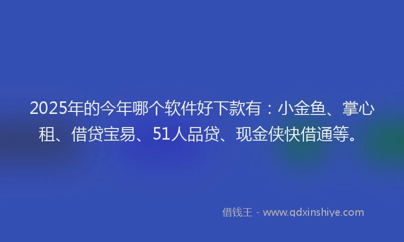 2025年的今年哪个软件好下款有:小金鱼、掌心租、借贷宝易、51人品贷、现金侠快借通等。