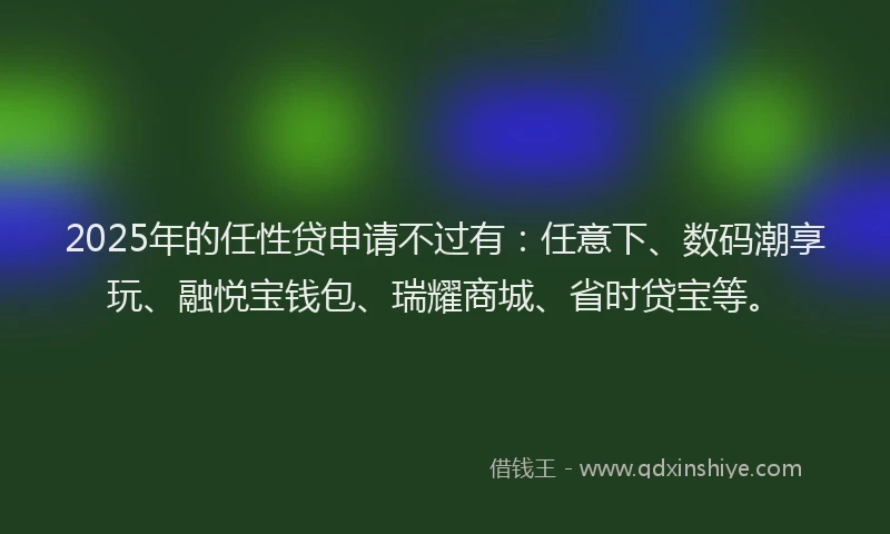 2025年的任性贷申请不过有：任意下、数码潮享玩、融悦宝钱包、瑞耀商城、省时贷宝等。
