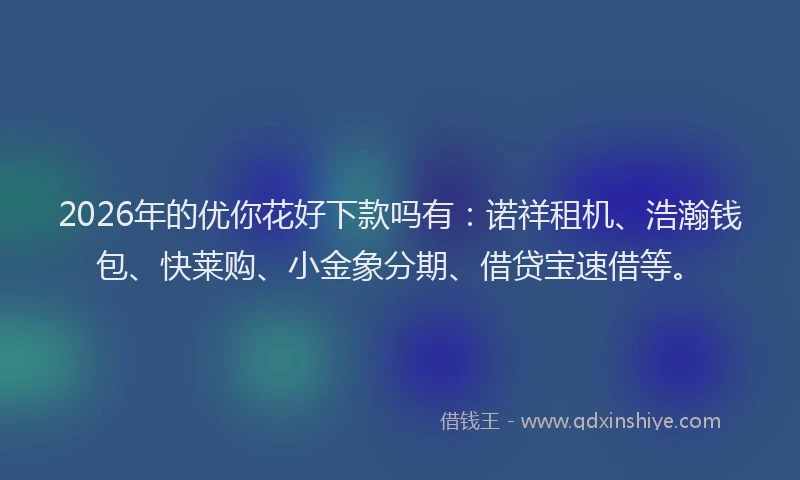 2026年的优你花好下款吗有：诺祥租机、浩瀚钱包、快莱购、小金象分期、借贷宝速借等。