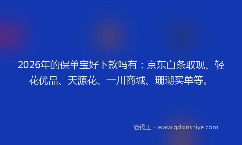 2026年的保单宝好下款吗有:京东白条取现、轻花优品、天源花、一川商城、珊瑚买单等。