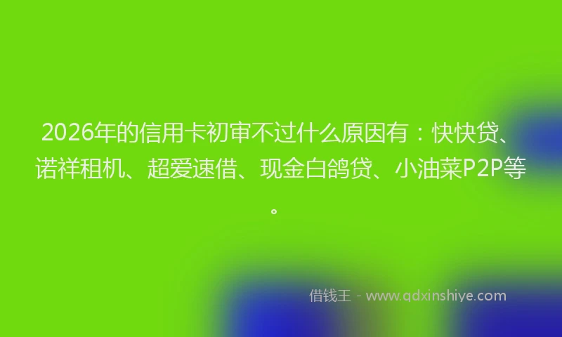 2026年的信用卡初审不过什么原因有：快快贷、诺祥租机、超爱速借、现金白鸽贷、小油菜P2P等。