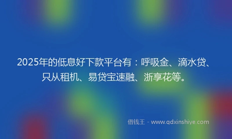 2025年的低息好下款平台有：呼吸金、滴水贷、只从租机、易贷宝速融、浙享花等。