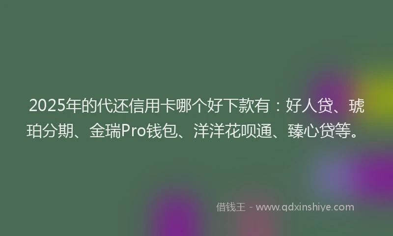 2025年的代还信用卡哪个好下款有：好人贷、琥珀分期、金瑞Pro钱包、洋洋花呗通、臻心贷等。