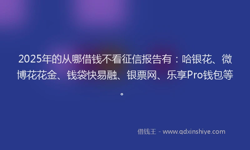2025年的从哪借钱不看征信报告有：哈银花、微博花花金、钱袋快易融、银票网、乐享Pro钱包等。