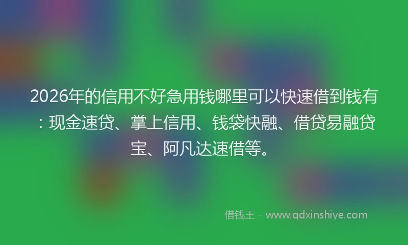 2026年的信用不好急用钱哪里可以快速借到钱有：现金速贷、掌上信用、钱袋快融、借贷易融贷宝、阿凡达速借等。