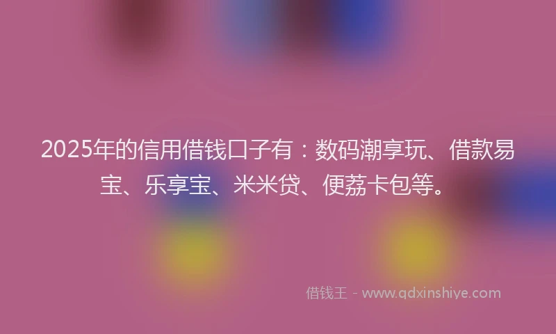 2025年的信用借钱口子有:数码潮享玩、借款易宝、乐享宝、米米贷、便荔卡包等。
