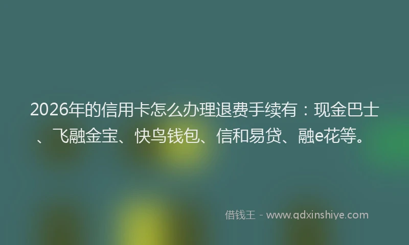 2026年的信用卡怎么办理退费手续有：现金巴士、飞融金宝、快鸟钱包、信和易贷、融e花等。