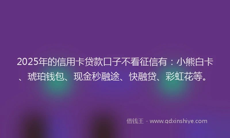 2025年的信用卡贷款口子不看征信有：小熊白卡、琥珀钱包、现金秒融途、快融贷、彩虹花等。