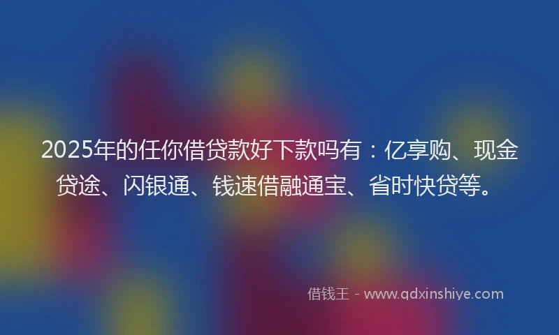 2025年的任你借贷款好下款吗有：亿享购、现金贷途、闪银通、钱速借融通宝、省时快贷等。