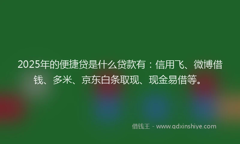 2025年的便捷贷是什么贷款有:信用飞、微博借钱、多米、京东白条取现、现金易借等。