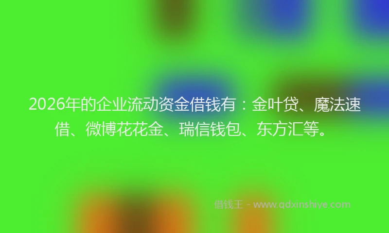 2026年的企业流动资金借钱有:金叶贷、魔法速借、微博花花金、瑞信钱包、东方汇等。