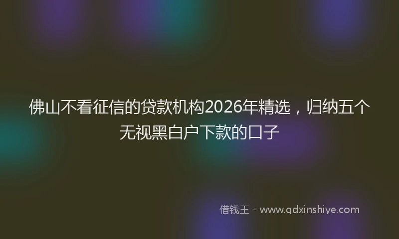 佛山不看征信的贷款机构2026年精选，归纳五个无视黑白户下款的口子