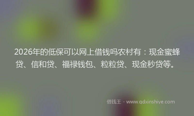 2026年的低保可以网上借钱吗农村有:现金蜜蜂贷、信和贷、福禄钱包、粒粒贷、现金秒贷等。