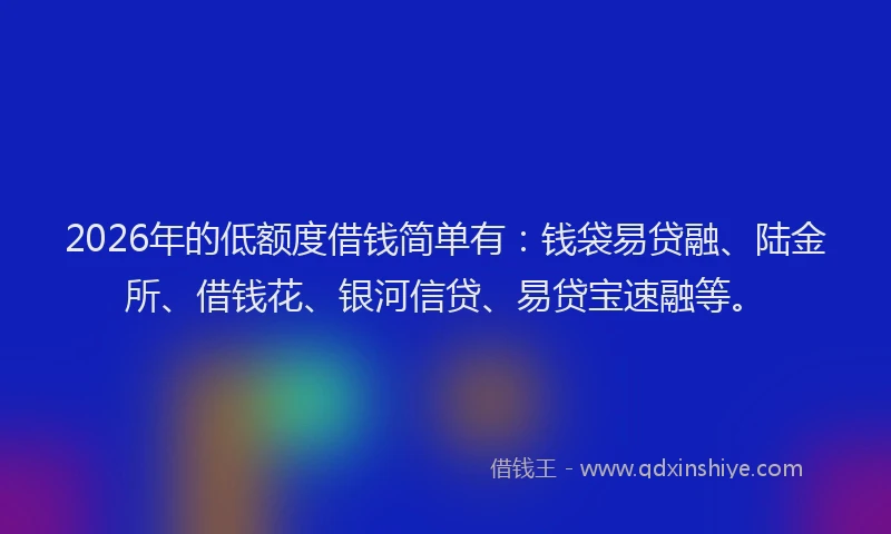 2026年的低额度借钱简单有：钱袋易贷融、陆金所、借钱花、银河信贷、易贷宝速融等。