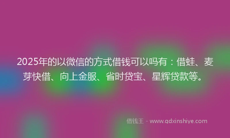 2025年的以微信的方式借钱可以吗有:借蛙、麦芽快借、向上金服、省时贷宝、星辉贷款等。