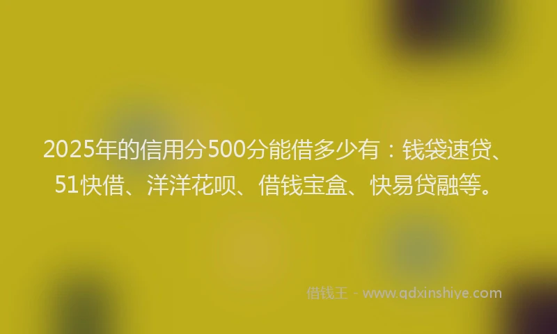 2025年的信用分500分能借多少有：钱袋速贷、51快借、洋洋花呗、借钱宝盒、快易贷融等。