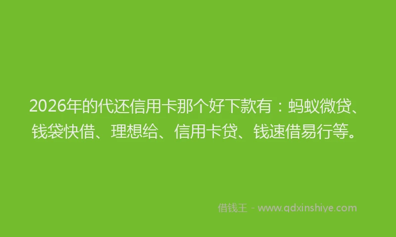 2026年的代还信用卡那个好下款有：蚂蚁微贷、钱袋快借、理想给、信用卡贷、钱速借易行等。