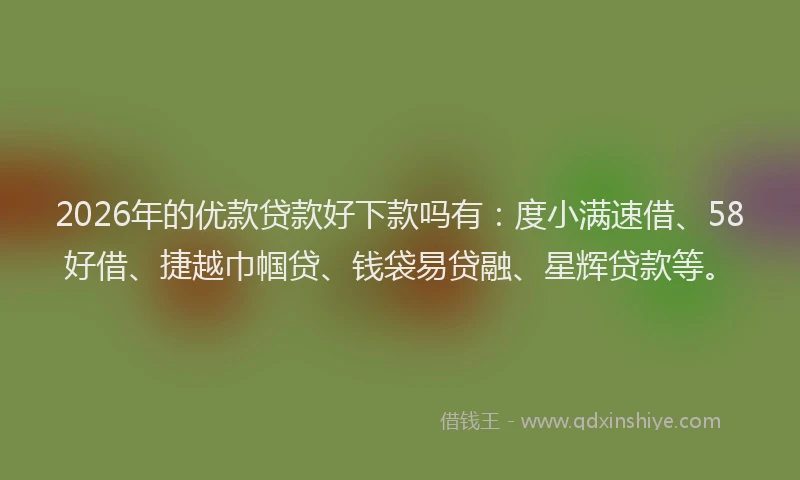 2026年的优款贷款好下款吗有:度小满速借、58好借、捷越巾帼贷、钱袋易贷融、星辉贷款等。