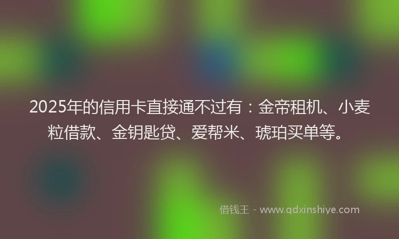 2025年的信用卡直接通不过有：金帝租机、小麦粒借款、金钥匙贷、爱帮米、琥珀买单等。