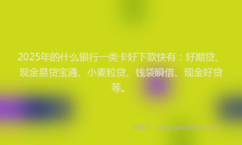 2025年的什么银行一类卡好下款快有：好期贷、现金易贷宝通、小麦粒贷、钱袋瞬借、现金好贷等。