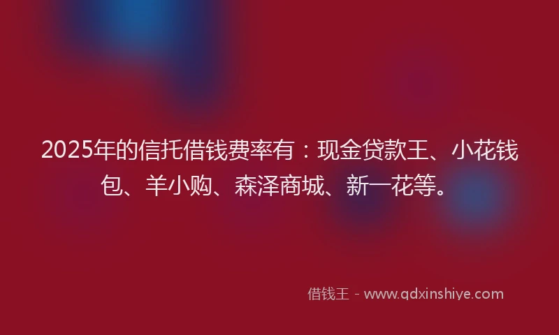 2025年的信托借钱费率有：现金贷款王、小花钱包、羊小购、森泽商城、新一花等。