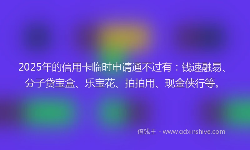 2025年的信用卡临时申请通不过有：钱速融易、分子贷宝盒、乐宝花、拍拍用、现金侠行等。
