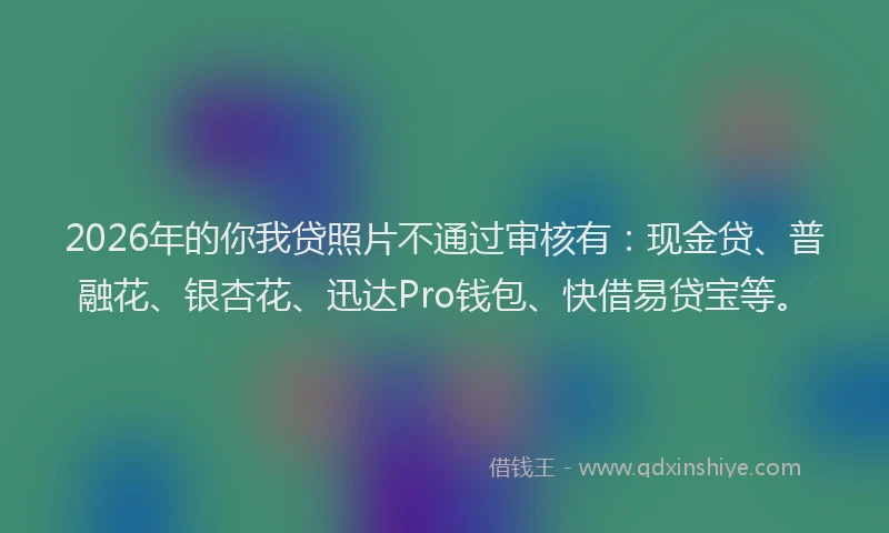 2026年的你我贷照片不通过审核有：现金贷、普融花、银杏花、迅达Pro钱包、快借易贷宝等。