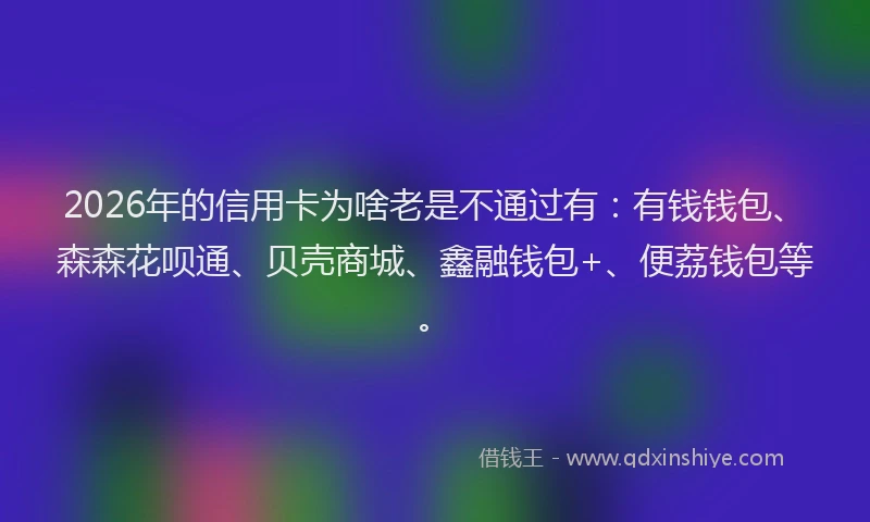 2026年的信用卡为啥老是不通过有：有钱钱包、森森花呗通、贝壳商城、鑫融钱包+、便荔钱包等。