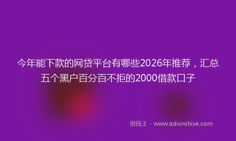 今年能下款的网贷平台有哪些2026年推荐，汇总五个黑户百分百不拒的2000借款口子