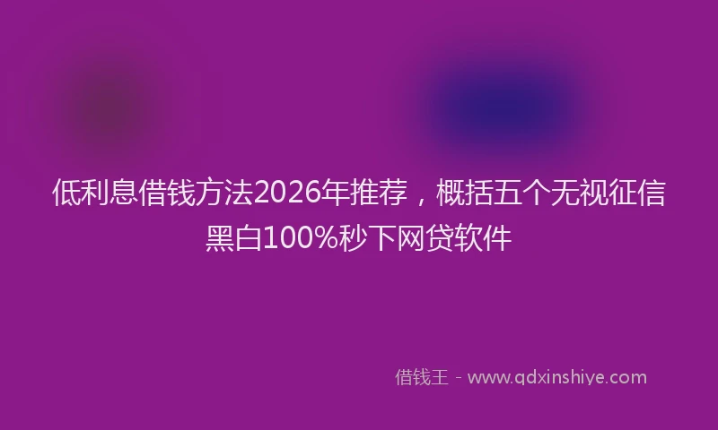 低利息借钱方法2026年推荐,概括五个无视征信黑白100%秒下网贷软件