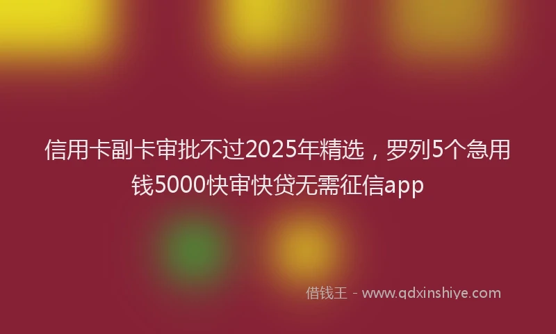 信用卡副卡审批不过2025年精选，罗列5个急用钱5000快审快贷无需征信app