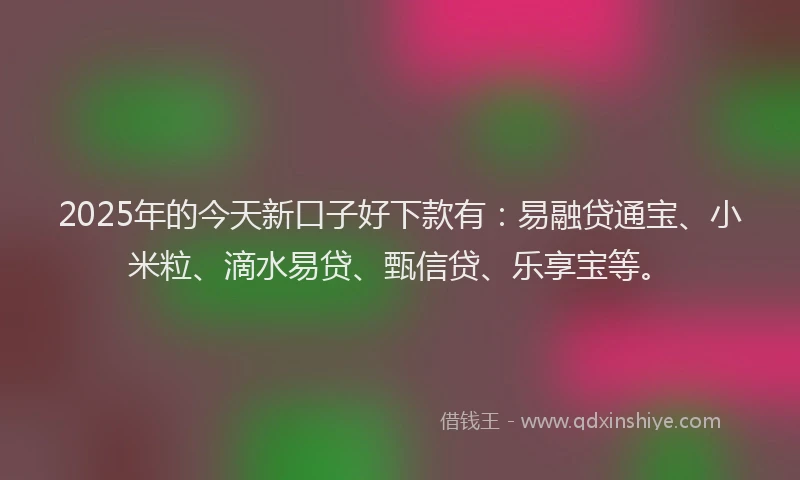 2025年的今天新口子好下款有：易融贷通宝、小米粒、滴水易贷、甄信贷、乐享宝等。