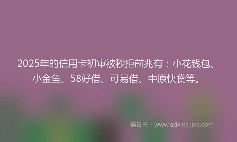 2025年的信用卡初审被秒拒前兆有：小花钱包、小金鱼、58好借、可易借、中原快贷等。