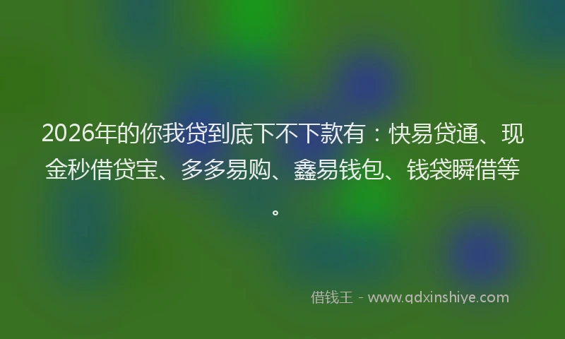 2026年的你我贷到底下不下款有:快易贷通、现金秒借贷宝、多多易购、鑫易钱包、钱袋瞬借等。