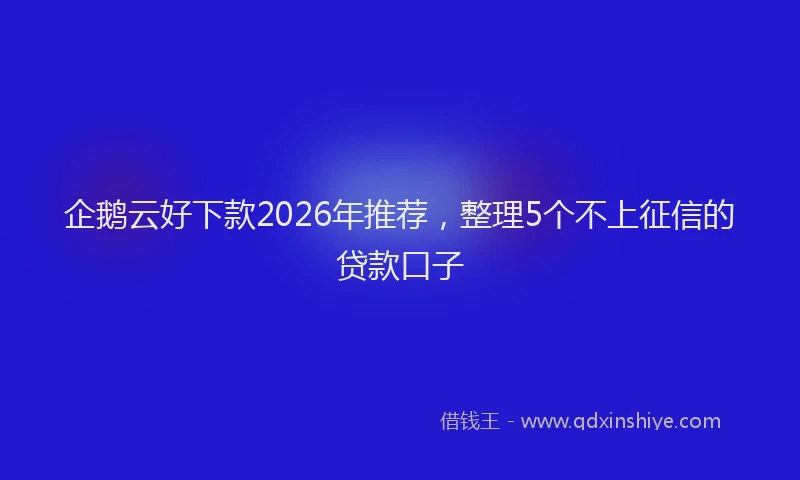 企鹅云好下款2026年推荐，整理5个不上征信的贷款口子