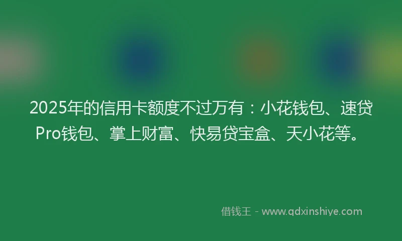 2025年的信用卡额度不过万有：小花钱包、速贷Pro钱包、掌上财富、快易贷宝盒、天小花等。