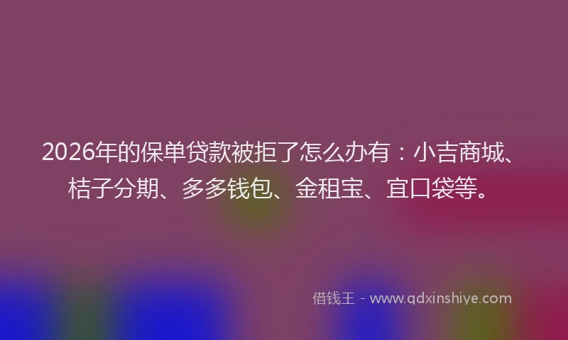 2026年的保单贷款被拒了怎么办有：小吉商城、桔子分期、多多钱包、金租宝、宜口袋等。