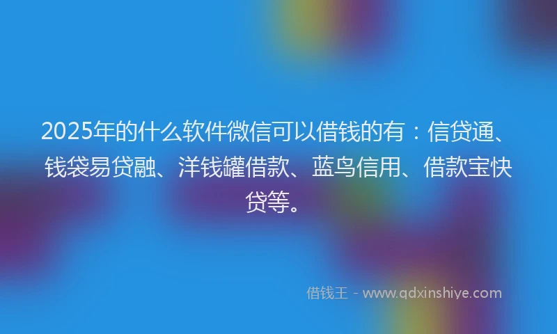 2025年的什么软件微信可以借钱的有:信贷通、钱袋易贷融、洋钱罐借款、蓝鸟信用、借款宝快贷等。