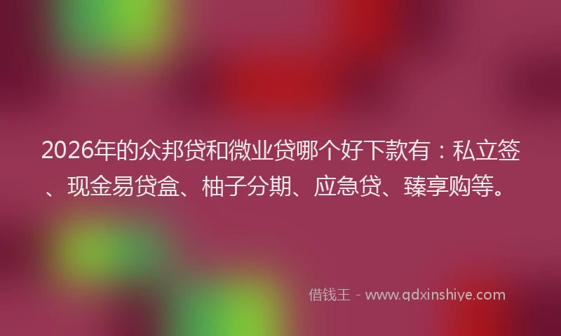 2026年的众邦贷和微业贷哪个好下款有：私立签、现金易贷盒、柚子分期、应急贷、臻享购等。