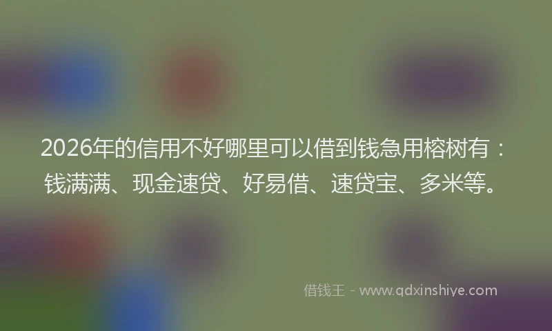 2026年的信用不好哪里可以借到钱急用榕树有：钱满满、现金速贷、好易借、速贷宝、多米等。