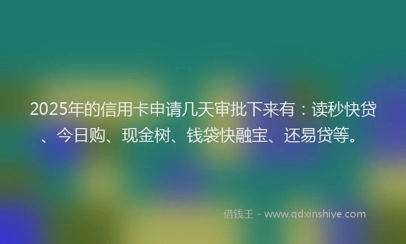 2025年的信用卡申请几天审批下来有：读秒快贷、今日购、现金树、钱袋快融宝、还易贷等。
