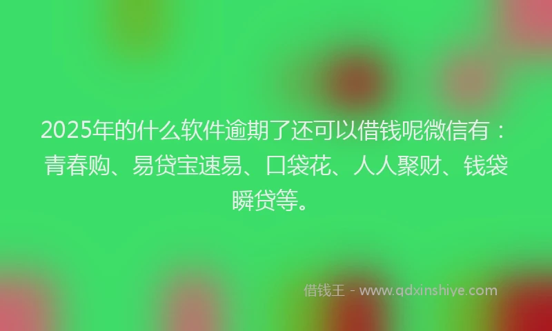 2025年的什么软件逾期了还可以借钱呢微信有:青春购、易贷宝速易、口袋花、人人聚财、钱袋瞬贷等。