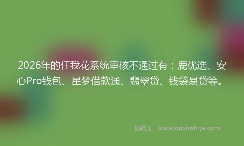 2026年的任我花系统审核不通过有：鹿优选、安心Pro钱包、星梦借款通、翡翠贷、钱袋易贷等。