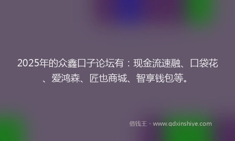 2025年的众鑫口子论坛有：现金流速融、口袋花、爱鸿森、匠也商城、智享钱包等。