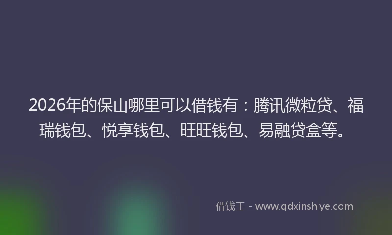 2026年的保山哪里可以借钱有：腾讯微粒贷、福瑞钱包、悦享钱包、旺旺钱包、易融贷盒等。