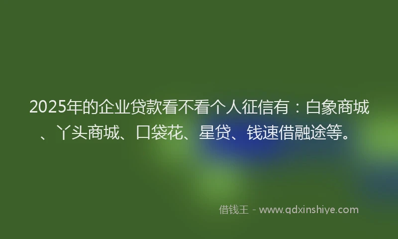 2025年的企业贷款看不看个人征信有:白象商城、丫头商城、口袋花、星贷、钱速借融途等。