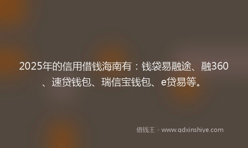 2025年的信用借钱海南有：钱袋易融途、融360、速贷钱包、瑞信宝钱包、e贷易等。